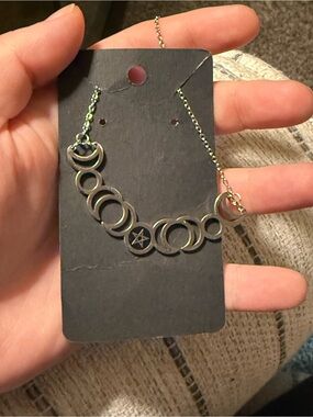 Gold Crescent Moon and Pentacle Layered Necklace